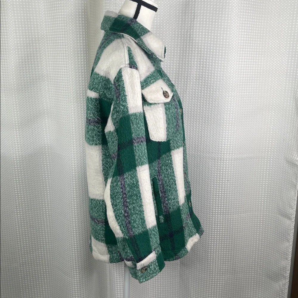 Avec Les Filles Shacket Jacket Checked Button Front Pockets Sz S